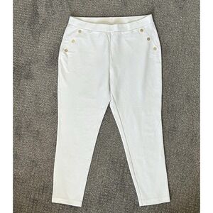 Michael Kors White Cropped Leggings with Gold-Tone Buttons